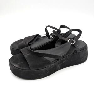 Eileen Fisher Mazy Slingback Platform Wedge Sandals Women's Black Size US9M EU39
